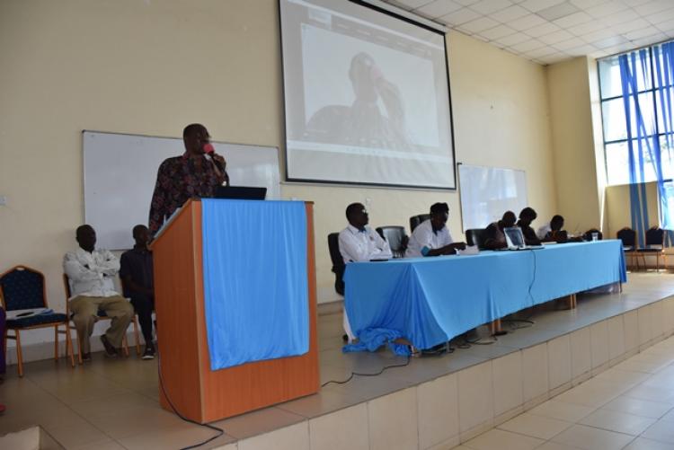 Associate Dean - Kisumu Campus Prof Rambo giving a speech